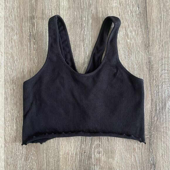 Spiritual Gangster Black Ribbed Built in Bra Crop Tank - Size: M/L - Picture 1 of 5